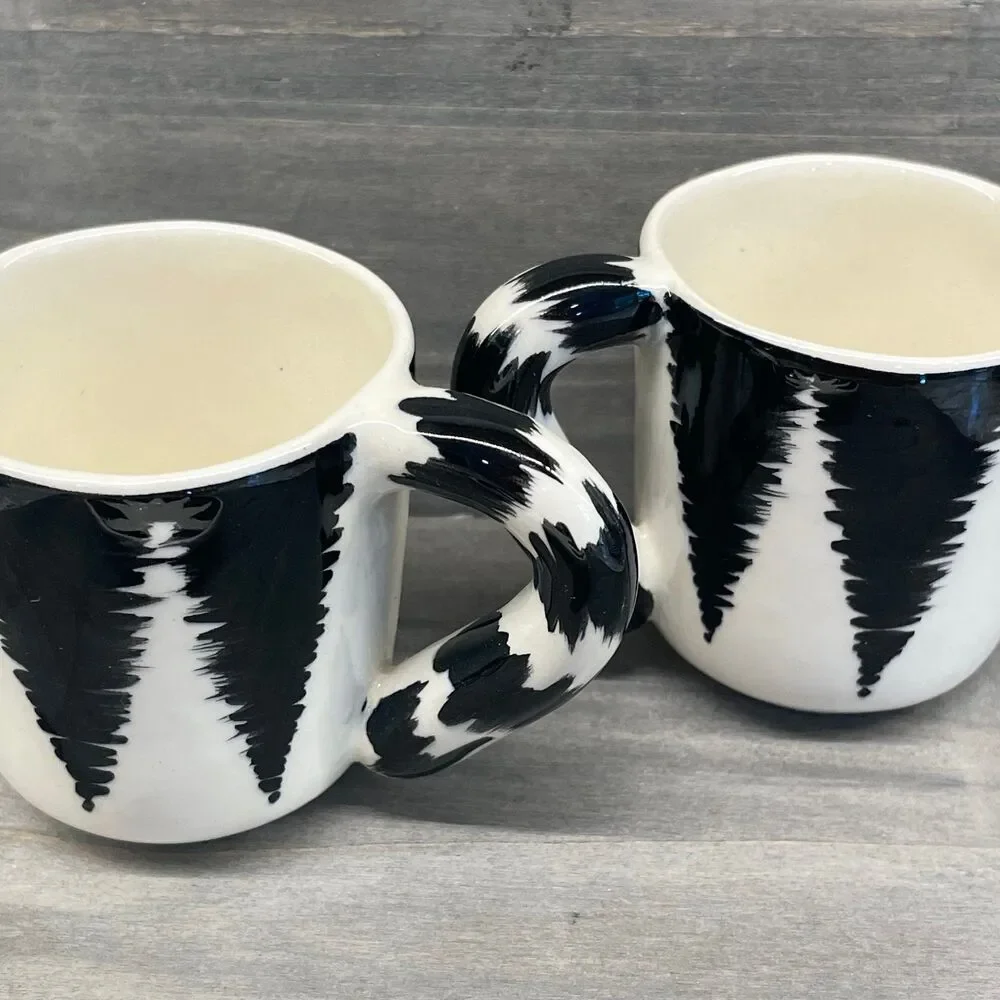 Vintage Tom Hatton Signed Ceramic Striped Cat Teacups Saucer Set 1985 Espresso